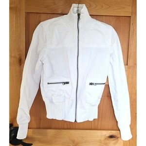 Rubbish‎ 100% Cotton SMALL White Full Zip Mock Neck Bomber Jacket Minimalist S